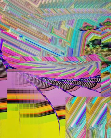 glitch art in pinks, yellow, aqua