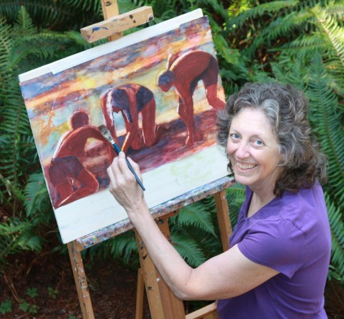 Painter Kathleen Buck says she sometimes gets invaluable feedback from visitors during the Art Harvest tours to her studio. Photo courtesy: Kathleen Buck