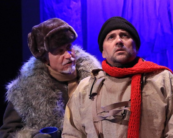 The spirit of Roald Amundsen (Tim Jaegar, left) visits Capt. Robert Falcon Scott (Chris Benham) during Scott’s fateful voyage to the South Pole in “Terra Nova,” opening Friday at Pentacle Theatre in Salem. Photo by Vicki Woods, courtesy of Pentacle Theatre