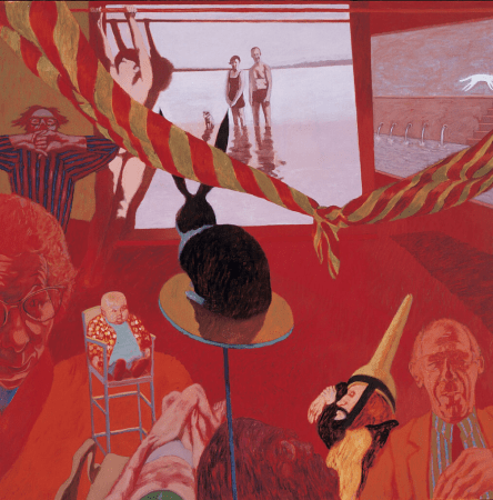 "Black Rabbit's Red Room," an acrylic from the late 1970s, is among Portland artist George Johanson's "autobiography" paintings. The pet rabbit at the center made periodic appearances in Johanson's work.